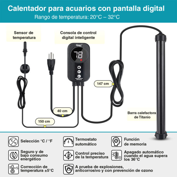 Hygger HG085 Aquecedor de titânio com sonda | Controlo preciso e seguro