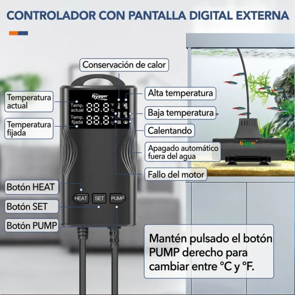 Calentador con circulación Hygger | Dispositivo inteligente con circulación