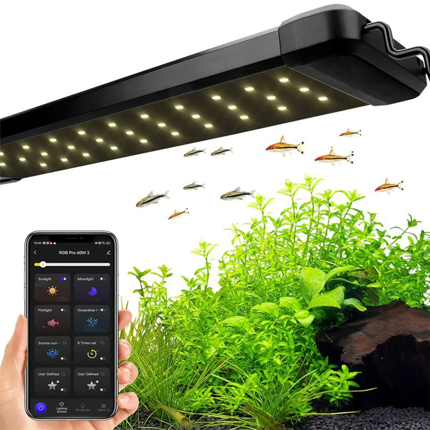 Pantalla LED inteligente bluetooth| RGB con CRI 95 para acuarios plantados