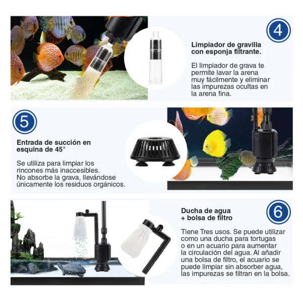 Sifonador Eléctrico Multifunción AQQA 6 en 1 | Mantenimiento profesional para acuarios